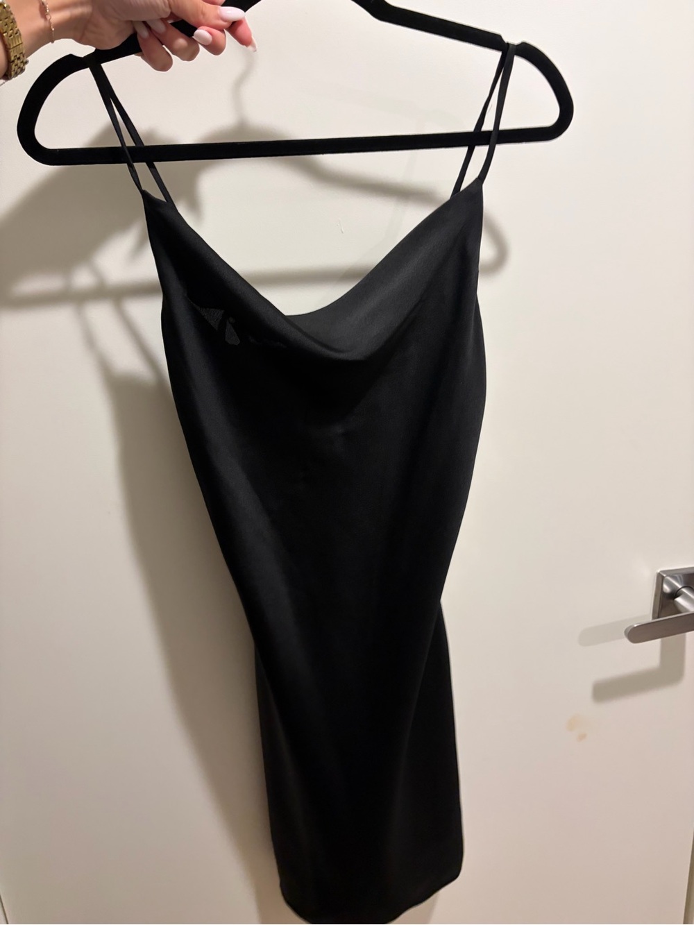 B Darlin Black Satin Cowl Neck Midi Slip Dress